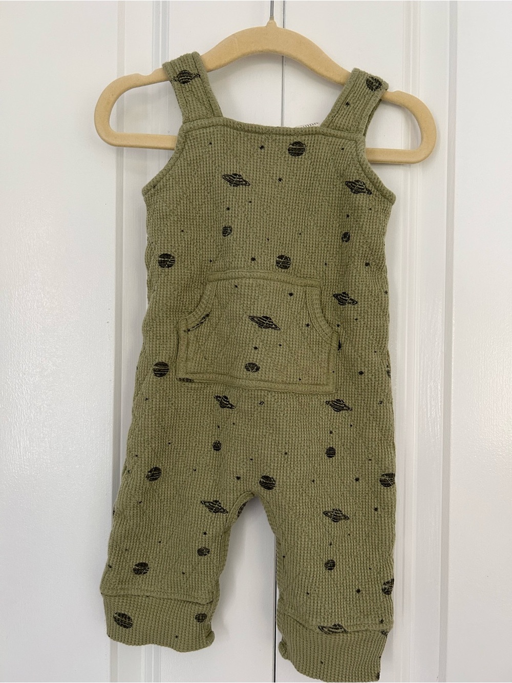 Kate Quinn 3-6 months organic cotton green quilted textured overalls outer space